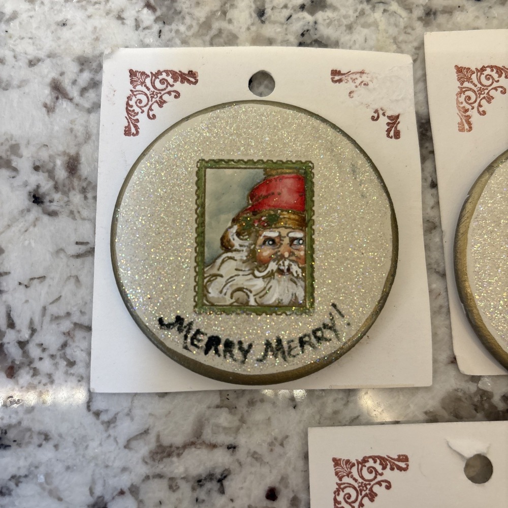 3 Christmas Brooch Lapel Pin Santa Claus Rudolph Hand Painted 2 Artist Signed - Picture 2 of 12
